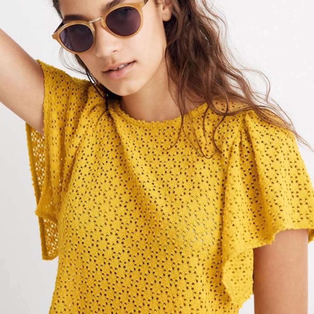 NWT Texture & Thread Eyelet Flutter-Sleeve Top-S